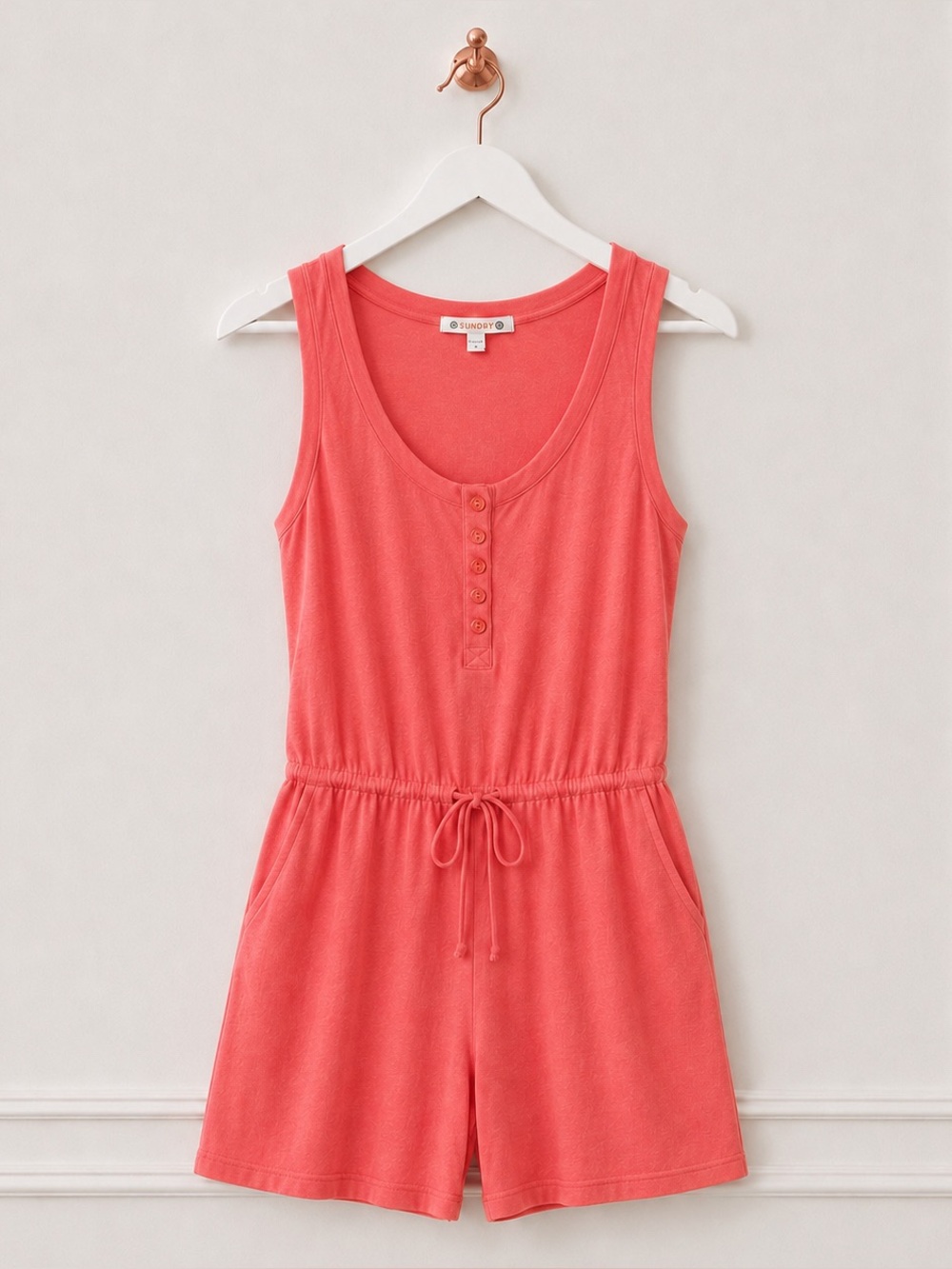 NWT Sundry $148 Womens Size 1 Small Coral Anthropologie Drawstring Lounge Romper